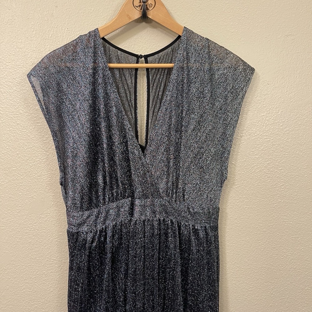 Anthropologie Moulinette Soeurs Pleated Metallic Dress Party Celestial Size 8 - Picture 2 of 14